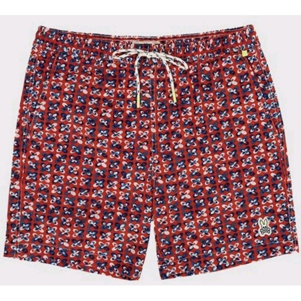 Psycho Bunny Lightweight Quick Dry XL Men Swim Trunks Pockets Red Blue Shorts